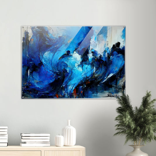 Acrylbild auf Glas in Museumsqualität - Blue Revolution - Art of Cubism - Fineart - Peace - Wandkunst - Mankind - Poster with frame - Abstract Blue Kollektion - artwork - art brand - printed cup personalized - pixelboys - Kunstdrucke - wandbilder - wall art - Kunst auf Tassen - vintage art - Office Poster - Gastrotassen - Wanddekoration - Geschenkidee  - political peace - freedom - uno - Geschenkidee - Acrylkunst - blauhelme - Geschenkidee - Office Poster - Acryldruck -