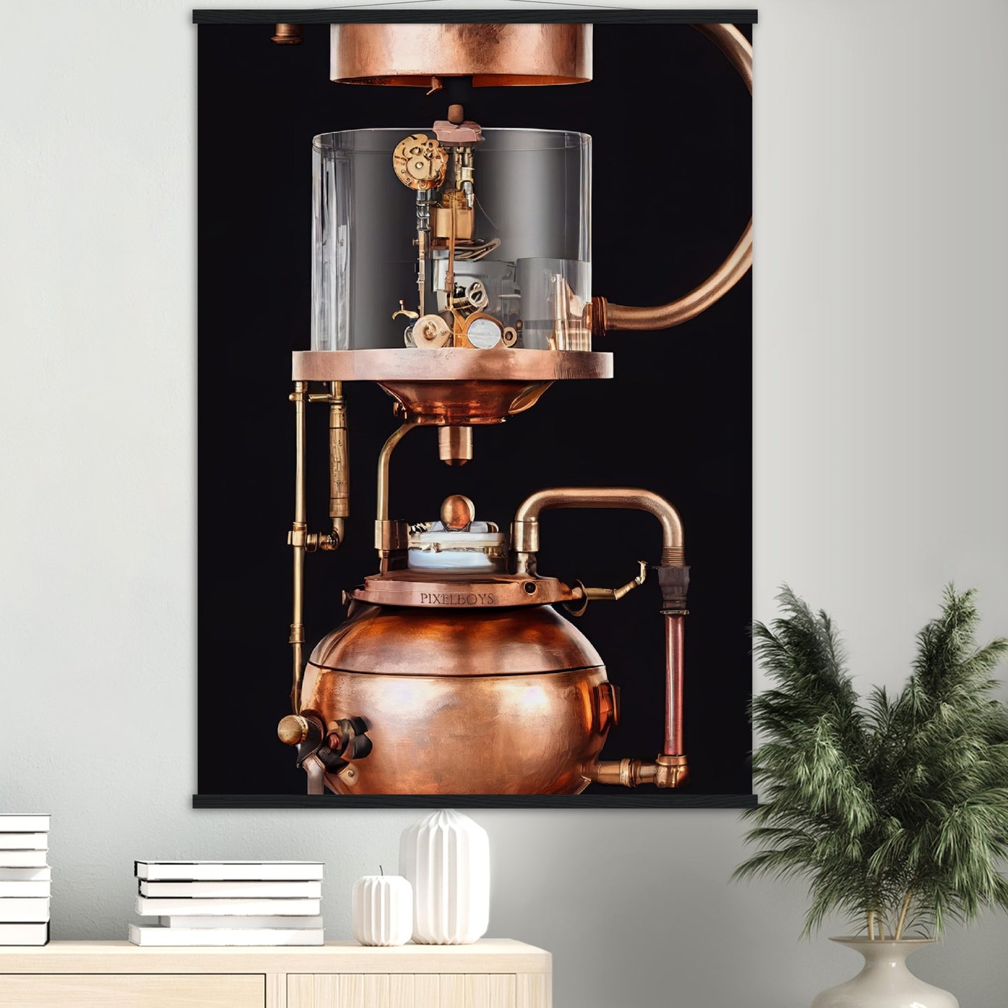 Poster mit Leisten (Holz) - Steampunk - Coffee Maker - No.6 - Collection Cup - Pixelboys - Wandbild - Kunstwerk - Hotelkunst - Kunst auf Postern - Fine Art - Steampunk - Future - Maschine - Poster with frame - Office Poster - Art Brand - Pixelboys - Coffee House - Restaurant Poster - Wall Art - Kunstdruck - Geschenkidee - Kunst auf Acrylglas - Future Coffee Cup - Personalisierbare Tasse - Gastro Tasse - exklusiv - Acryldruck - Gastronomie Poster - Hotelposter - Teestube - Steam Punk Kitchen -   