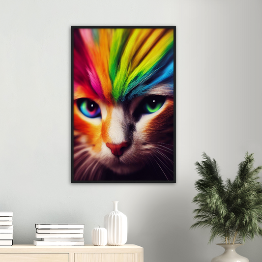 Poster Set mit Rahmen aus Holz - Die bunte Katzen Löwin "Nala" - Online Poster Store - Poster online kaufen - XXL Poster -