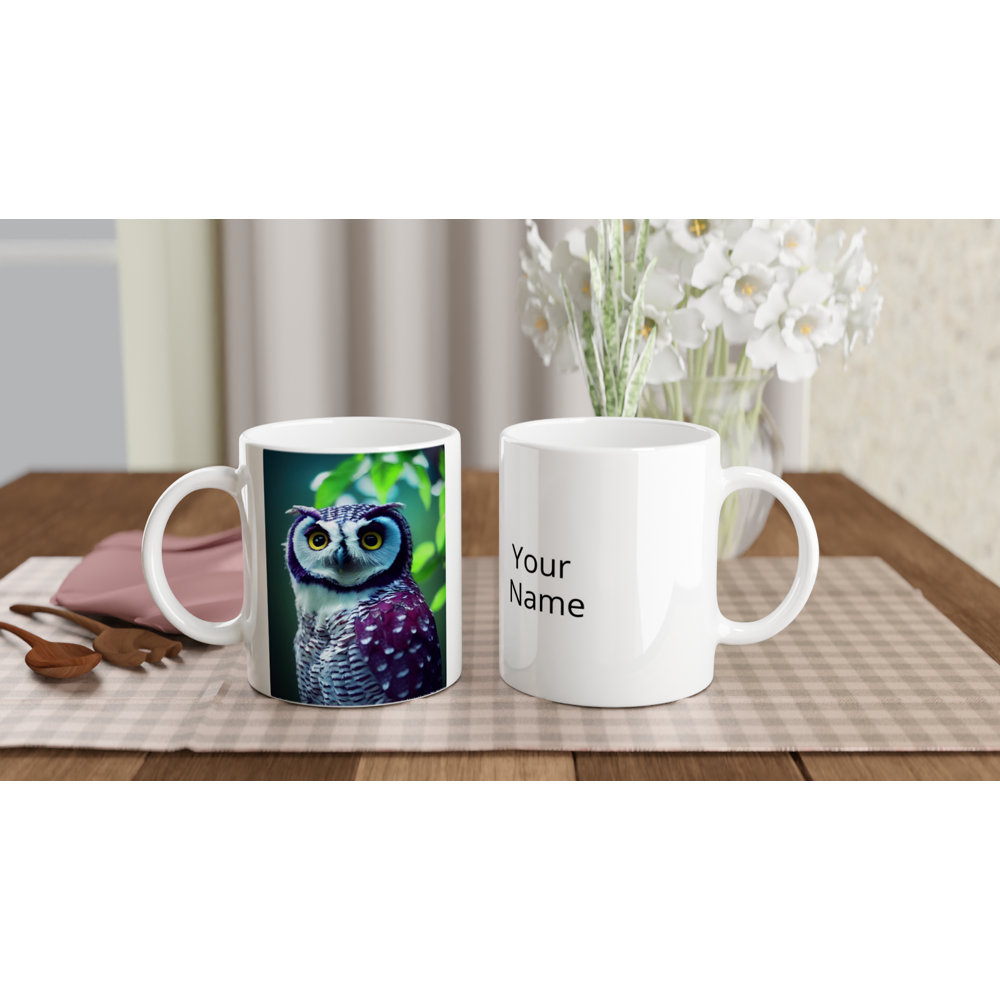 Personalisierbare Tasse - Fruit Owl No.5 - "Sini", the bluberry owl - Wandkunst - Kunstdruck - Heidelbeereule - (lat. bubo vaccinium) - Acryldruck - Heidelbeere Eule - Fruchteulen - blueberry owl- Vogel - Uhu - Bird - Strigiformes - Noctua - Ornithologie - Kunstwerk  - Office Poster - Poster mit Rahmen - Kaffee Tasse - Poster mit Leisten - Bedruckte Tassen - Kunst Marke - Art Brand - Wandbild - Kunstdrucke - Papier: 250g/qm - Künstler: John Grayst & Pixelboys - Eulen - Owl - Geschenkidee - 