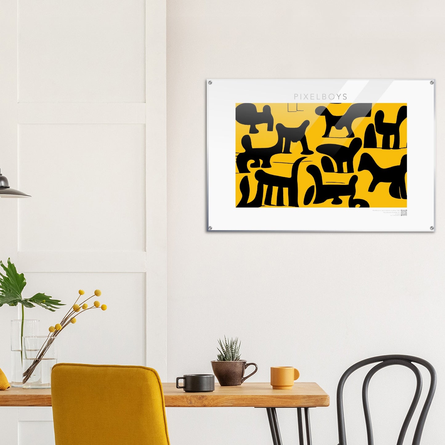 Acrylbild - Doodlemania "weird animals on yellow" - No.3 - bedruckte Tasse-  gelb - Cup - Hunde - Katzen - Doodle Kunst - dogs - Cats - gastro - Poster mit Rahmen - doodle artwork - Acrylbild - Kunstdruck - Wandbild - office Poster - Poster with frame -  Künstler: Pixelboys & The Unknown Artist Nb.517 - keith haring - Gastro Art - anti stress art - Art Brand - Kunstdruck - Gastro Tasse - 