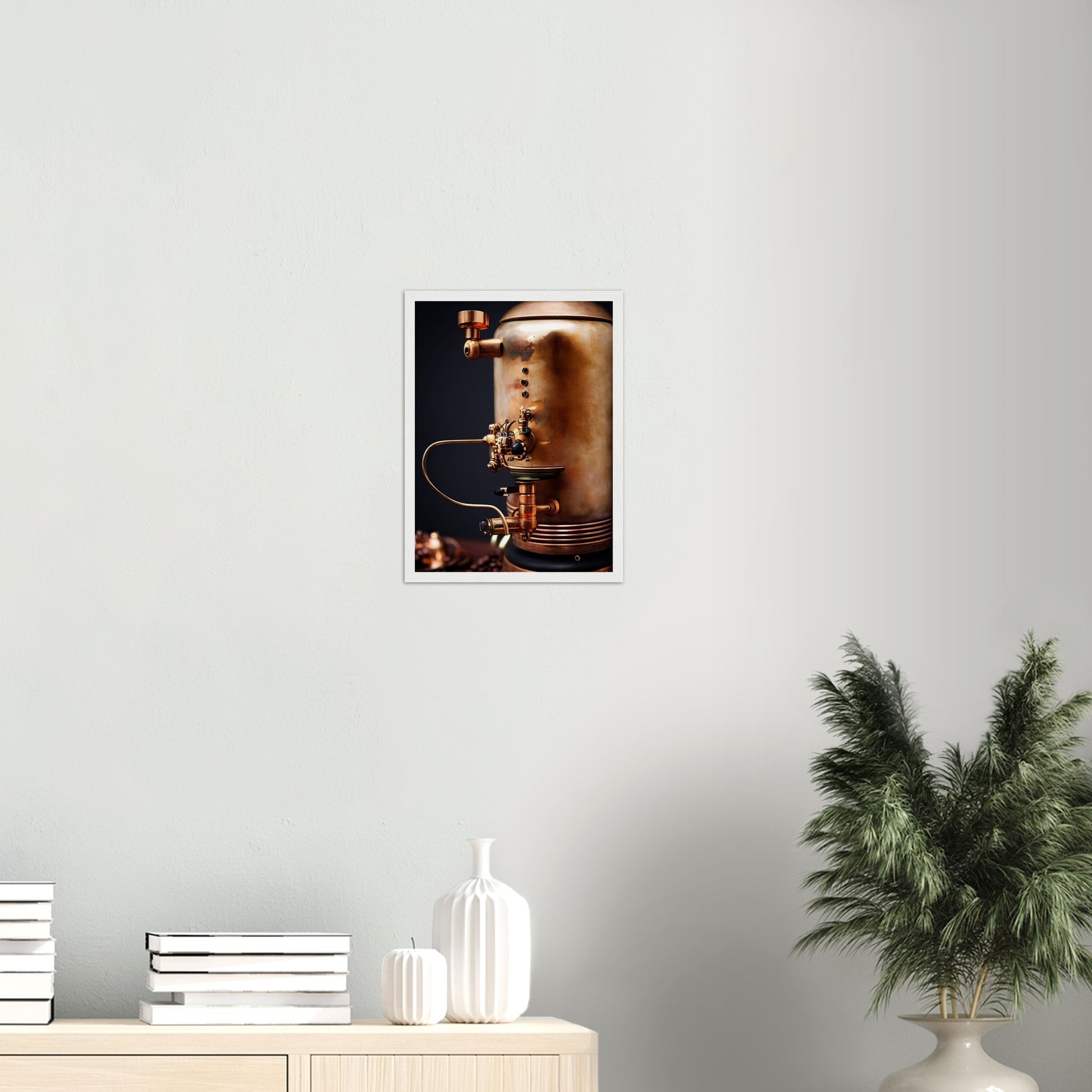  Poster mit Rahmen (Holz) - Steampunk - Coffee Maker - No.5 - Collection Cup - Pixelboys - Wandbild - Kunstwerk - Hotelkunst - Kunst auf Postern - Fine Art - Steampunk - Future - Maschine - Poster with frame - Office Poster - Art Brand - Pixelboys - Coffee House - Restaurant Poster - Wall Art - Kunstdruck - Geschenkidee - Kunst auf Acrylglas - Future Coffee Cup - Personalisierbare Tasse - Gastro Tasse - exklusiv - Acryldruck - Gastronomie Poster - Hotelposter - Steam Punk Kitchen -   