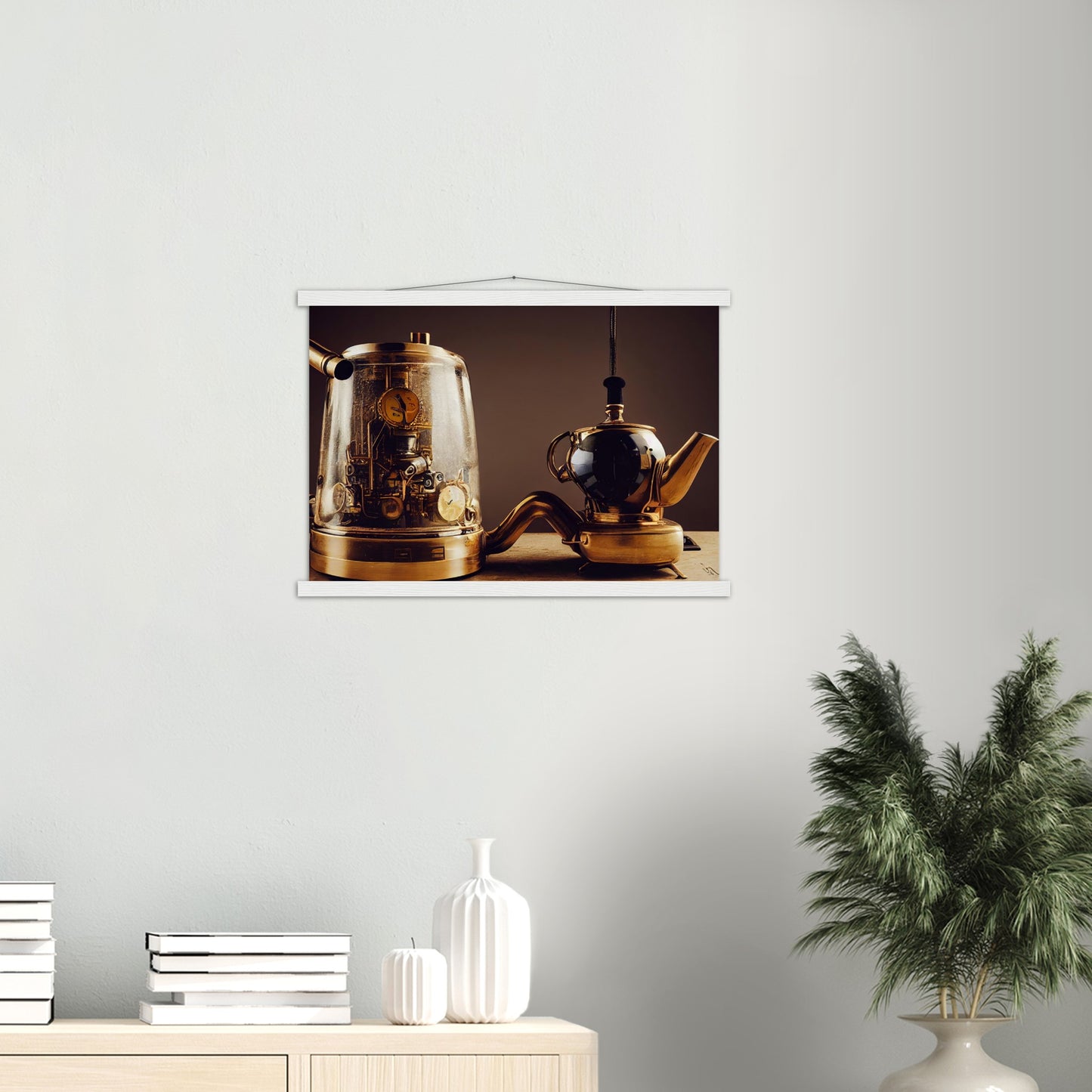 Poster mit Leisten (Holz) - in Museumsqualität - Steampunk - Coffee Maker - No.2 - Pixelboys - Wandbild - Kunstwerk - Hotelkunst - Kunst auf Postern - Fine Art - Steampunk - Future - Maschine - Poster with frame - Office Poster - Art Brand - Pixelboys - Coffee House - Restaurant Poster - Schöner Wohnen - Dekoration - Wall Art - Kunstdruck - Geschenkidee - Kunst auf Acrylglas - Future Coffee Cup - Personalisierbare Tasse - Gastro Poster -  Gewerbliche Poster - exklusiv - Gastronomie Poster - Hotelposter -