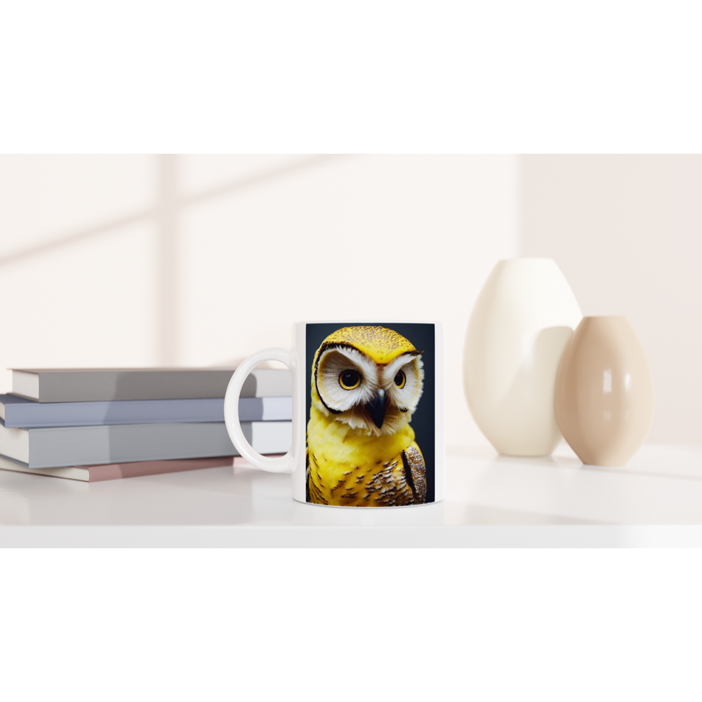 Personalisierbare Tasse - Fruit Owl No. 3 - "Benny", the Banana Owl - Wandkunst - Kunstdruck - (lat. tyto musa) - Bananeneule - Schleiereulen - Fruchteulen - Vogel - Bird - Strigiformes - Noctua - Ornithologie - Kunstwerk  - Office Poster - Poster mit Rahmen - Kaffee Tasse - Poster mit Leisten - Bedruckte Tassen - Kunst Marke - Art Brand - Acryldruck - Wandbild - Kunstdrucke - Papier: 250g/qm - Künstler: John Grayst & Pixelboys - Eulen - Owl - Geschenkidee - 