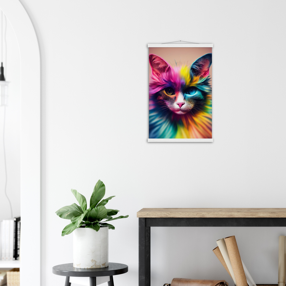 Poster mit Leisten - Einzigartige farbenfrohe Regenbogenkatze "Luna"