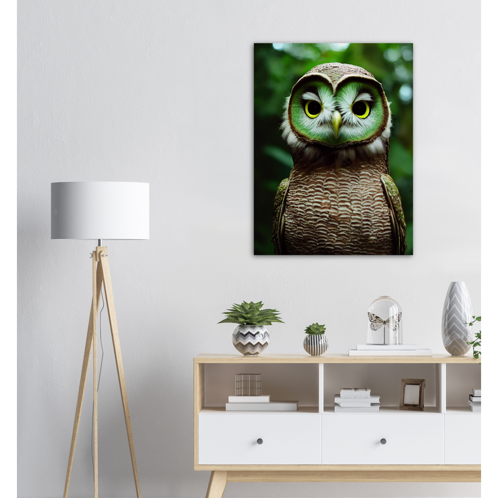 Poster in Museumsqualität - Fruit Owl No. 4 - "Kiki", the Kiwi Owl - Wandkunst - Kunstdruck - (lat. tyto actinidia) - Kiwi Eule - Schleiereulen - Kiwi Owl - Fruchteulen - Vogel - Bird - Strigiformes - Noctua - Ornithologie - Kunstwerk  - Office Poster - Poster mit Rahmen - Kaffee Tasse - Poster mit Leisten - Bedruckte Tassen - Kunst Marke - Art Brand - Acryldruck - Wandbild - Kunstdrucke - Papier: 250g/qm - Künstler: John Grayst & Pixelboys - Eulen - Owl - Geschenkidee - 