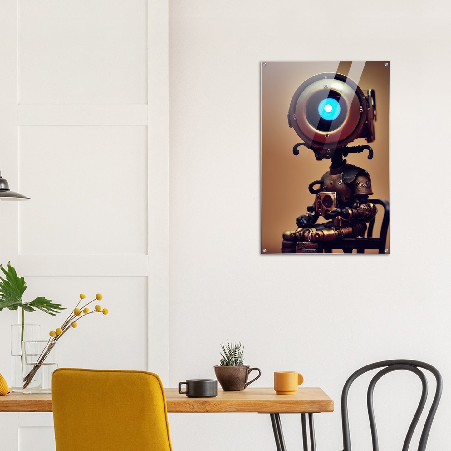 Acrylbild - Museumsqualität -  Tiny robot with coffee - "Bobby" - Acryldruck - Wandkunst - Papierdicke: 250g/qm - Customizable Coffee Cup - Personalized Gifts - Kunstdruck - Kleine Roboter - Acryldruck - Little Robots - Personalized Gifts - Tiny  - Steampunk - zukunft - Poster with frame - Kunstwerk - Office Poster - Poster mit Rahmen - Kaffee Tasse - Poster - Bedruckte Tassen - Kunst Marke - Art Brand - Wandbild - Kunstdrucke - Künstler: John Grayst & Pixelboys - emotional robots - Geschenkidee -