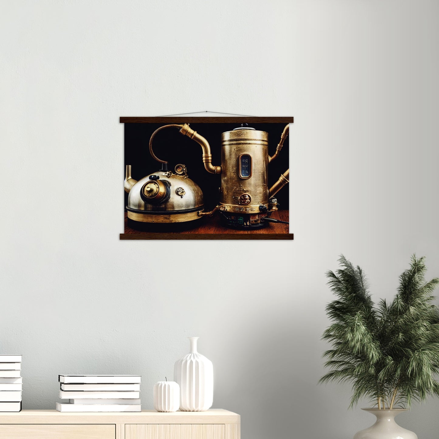 Poster mit Leisten (Holz) in Museumsqualität - Steampunk - Coffee Maker - No.3 - Collection Cup - Pixelboys - Wandbild - Kunstwerk - Hotelkunst - Kunst auf Postern - Fine Art - Steampunk - Future - Maschine - Poster with frame - Office Poster - Art Brand - Pixelboys - Coffee House - Restaurant Poster - Wall Art - Kunstdruck - Geschenkidee - Kunst auf Acrylglas - Future Coffee Cup - Personalisierbare Tasse - Gastro Tasse - exklusiv - Gastronomie Poster - Hotelposter - Steam Punk Kitchen - 