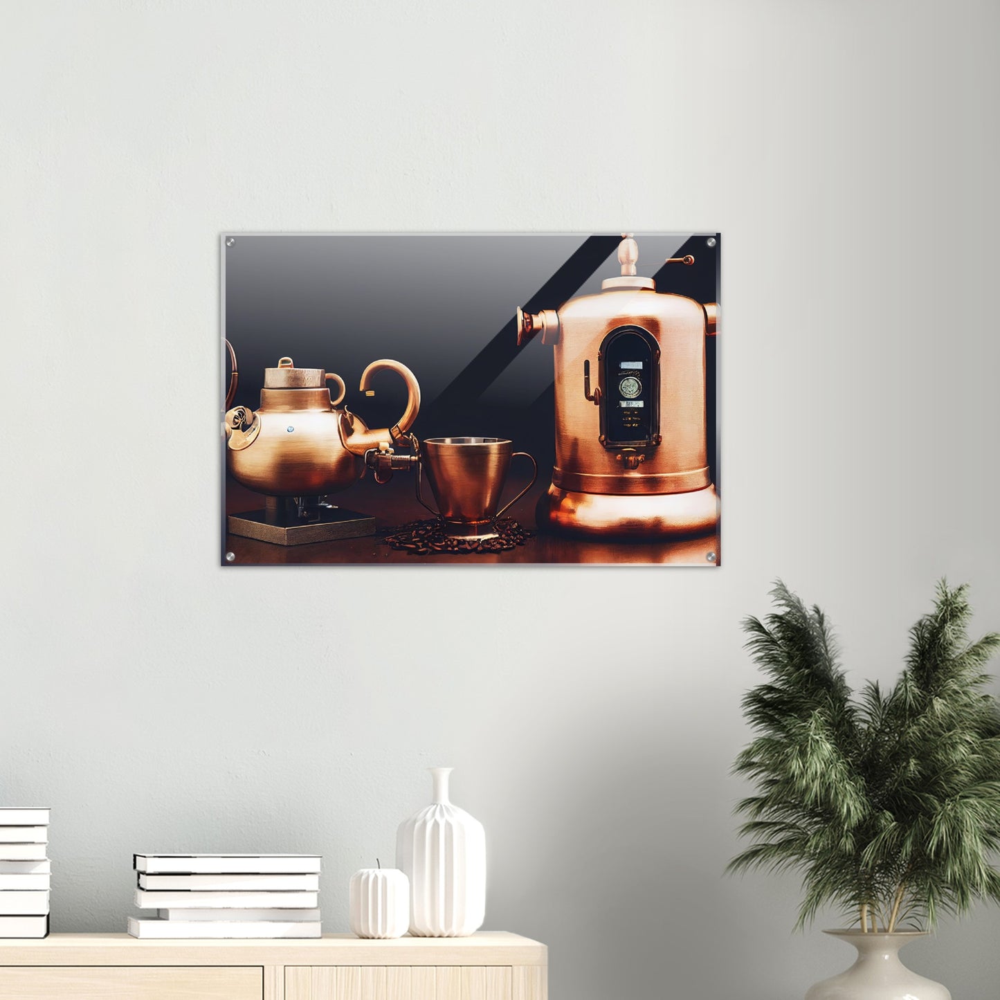 Acrylbild auf Glas - in Museumsqualität - Steampunk - Coffee Maker - No.4 - Collection Cup - Pixelboys - Wandbild - Kunstwerk - Hotelkunst - Kunst auf Postern - Fine Art - Steampunk - Future - Maschine - Poster with frame - Office Poster - Art Brand - Pixelboys - Coffee House - Restaurant Poster - Wall Art - Kunstdruck - Geschenkidee - Kunst auf Acrylglas - Future Coffee Cup - Personalisierbare Tasse - Gastro Tasse - exklusiv - Acryldruck - Gastronomie Poster - Hotelposter - Steam Punk Kitchen -   