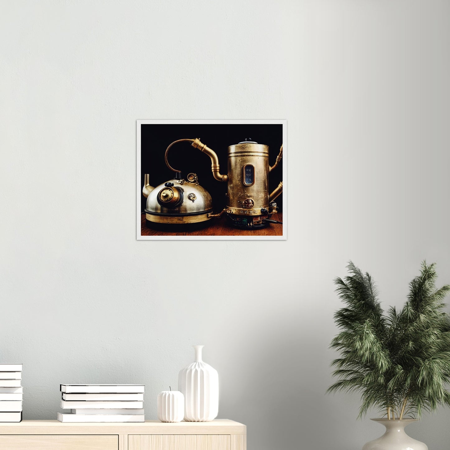 Poster mit Rahmen (Holz) in Museumsqualität - Steampunk - Coffee Maker - No.3 - Collection Cup - Pixelboys - Wandbild - Kunstwerk - Hotelkunst - Kunst auf Postern - Fine Art - Steampunk - Future - Maschine - Poster with frame - Office Poster - Art Brand - Pixelboys - Coffee House - Restaurant Poster - Wall Art - Kunstdruck - Geschenkidee - Kunst auf Acrylglas - Future Coffee Cup - Personalisierbare Tasse - Gastro Tasse - exklusiv - Gastronomie Poster - Hotelposter - Steam Punk Kitchen - 