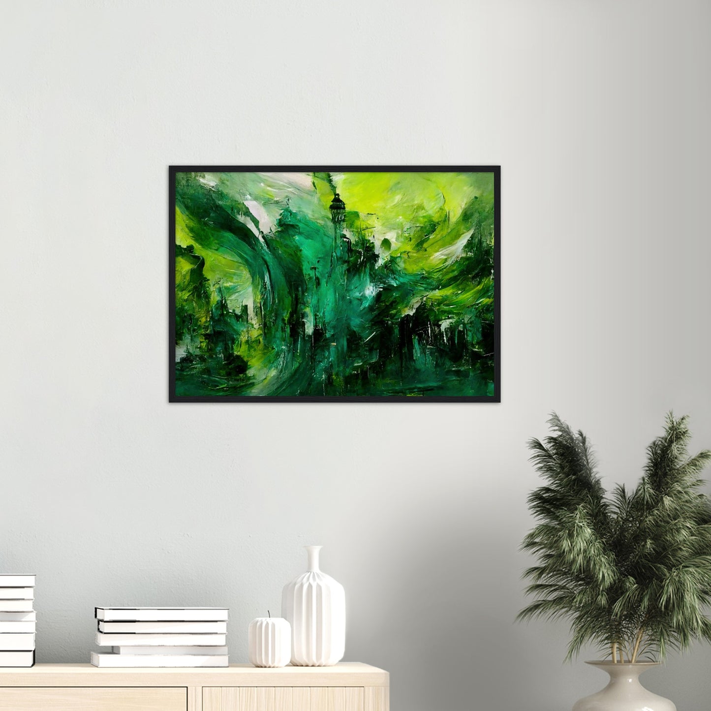 Poster mit Rahmen (Holz) - in Museumsqualität - Storm over London - „Revenge of Nature“ - Ölgemälde - Grüner Sturm - Abstract - London - Planet - Fineart - Green Sea - Wandkunst - Holzrahmen - Poster with frame - Abstract Green - artwork - art brand - printed cup personalized - Holzleisten - pixelboys - Kunstdrucke - wandbilder - wall art - Kunst auf Tassen  - Office Poster - Wanddekoration - Fineart  - Colorfull - Dynamic - Acrylkunst - Geschenkidee - Office Poster - Acryldruck - Abstrakte Kunst -