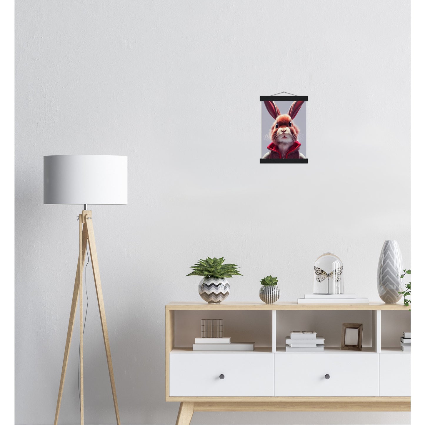 Poster mit Leisten (Holz)- Museumsqualität - Bunny in grey red tracksuit - "Julius" - personalized mug - customized mug - Cute rabbit - Marke:- Pixelboys - Brand - Art Prints - Marke - Wandkunst - Papierstärke: 250g/qm - Wall Art - Bunny crew - Skater Betty - Hasen Gang - Original - Künstler:Pixelboys - Poster with frame - Office Poster - Acrylkunst - Trend - Wandschmuck - Acrylbild - Atelier Canada - 